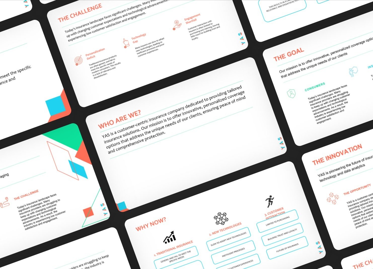 A VC pitch presentation deck for an insurance company showcasing a laid-back pitch deck design style