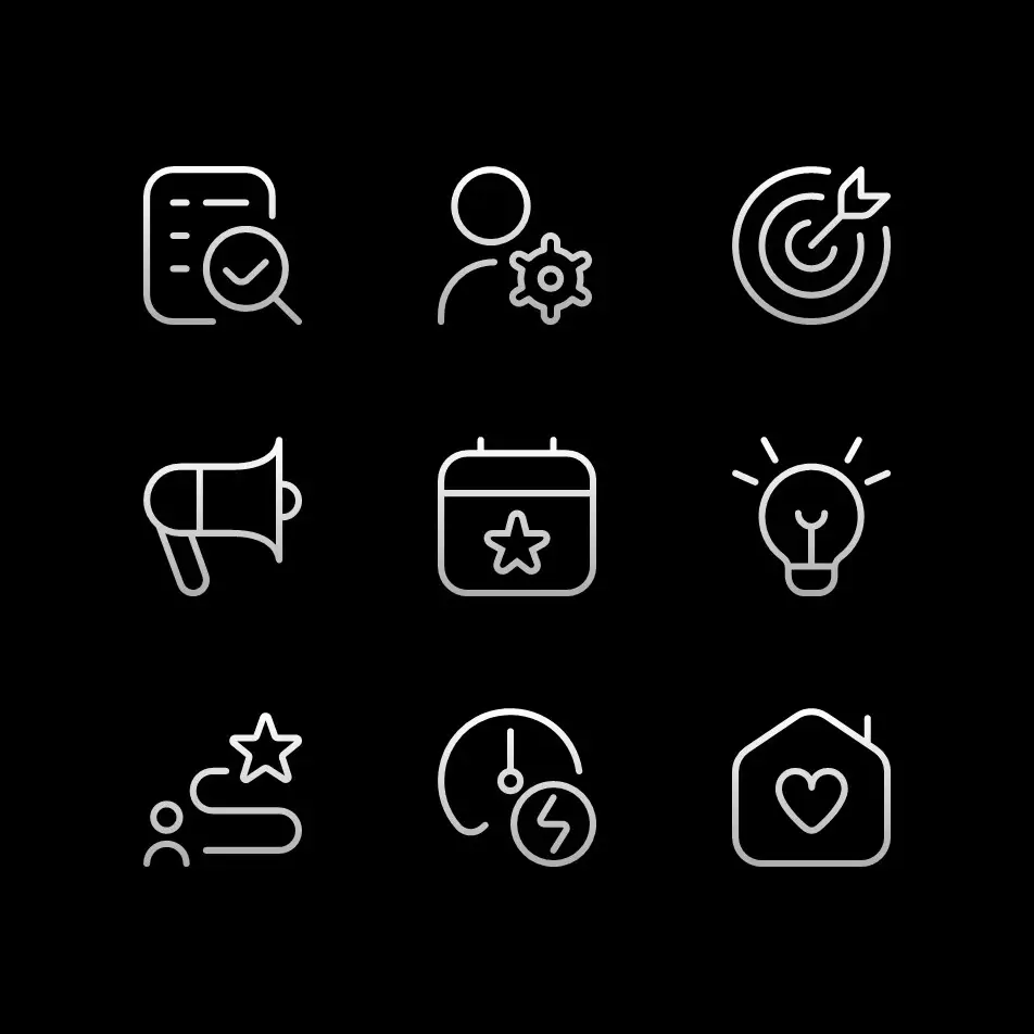 A collection of brand-specific icons and graphics that create a distinctive PowerPoint template design