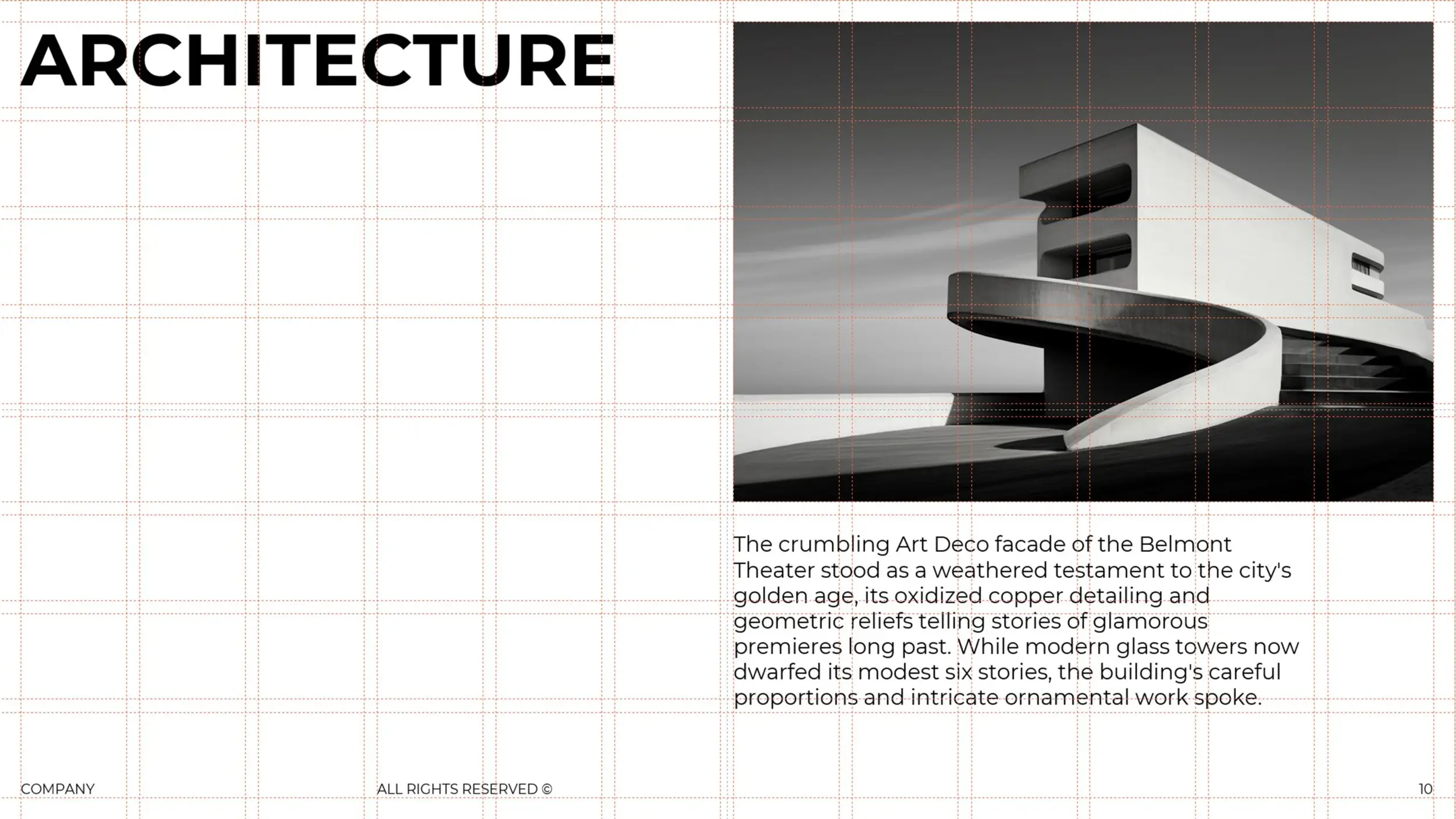 PowerPoint Guides sample with ultra-thin margin and a museum image with text